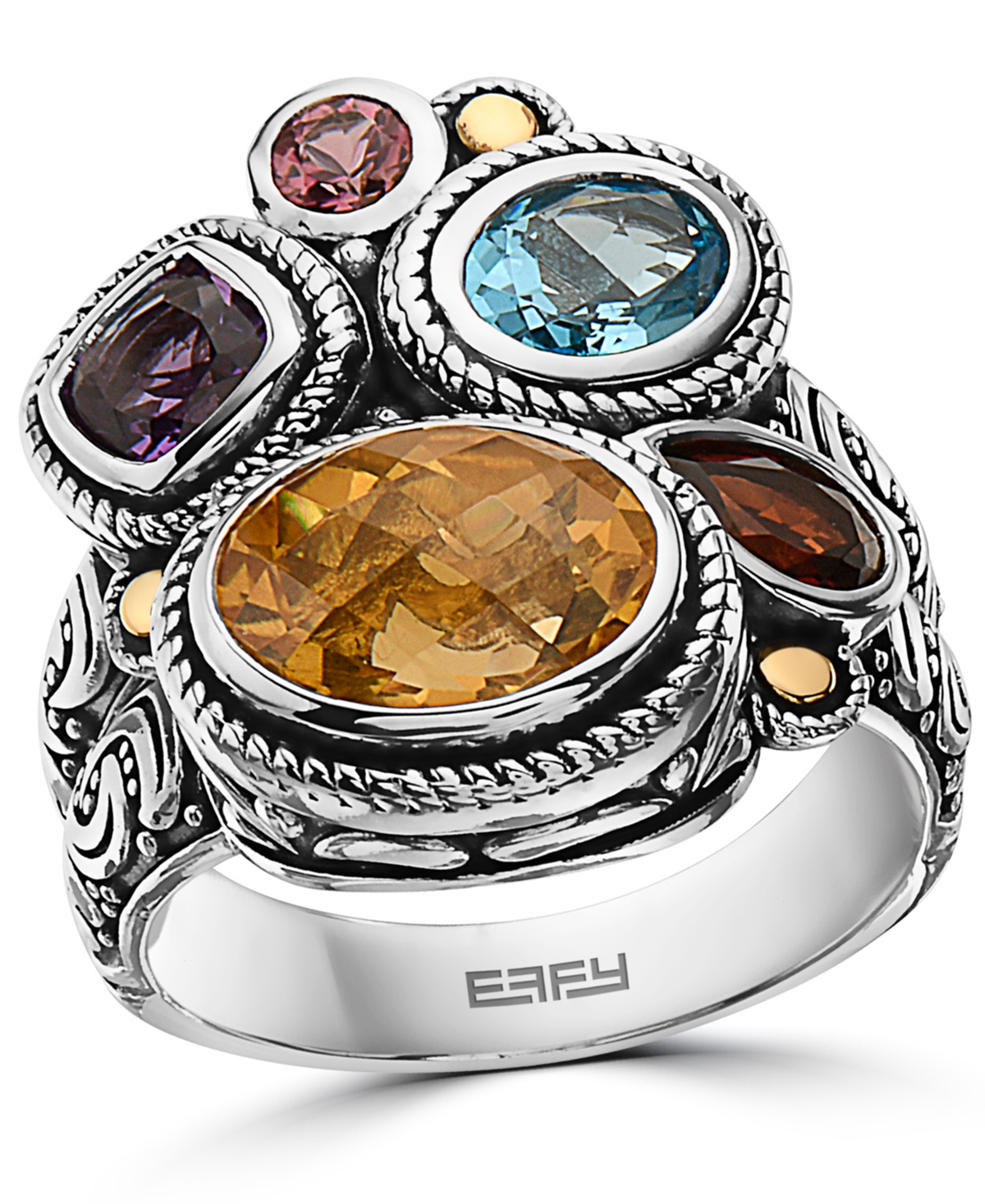 Effy Multi-Gemstone Statement Ring (4-3/4 ct. t.w.) in Sterling Silver & 18k Gold - Multi-gemstone