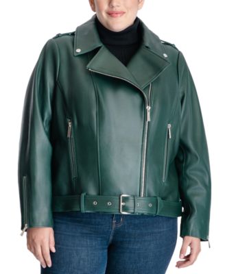 plus size green leather jacket