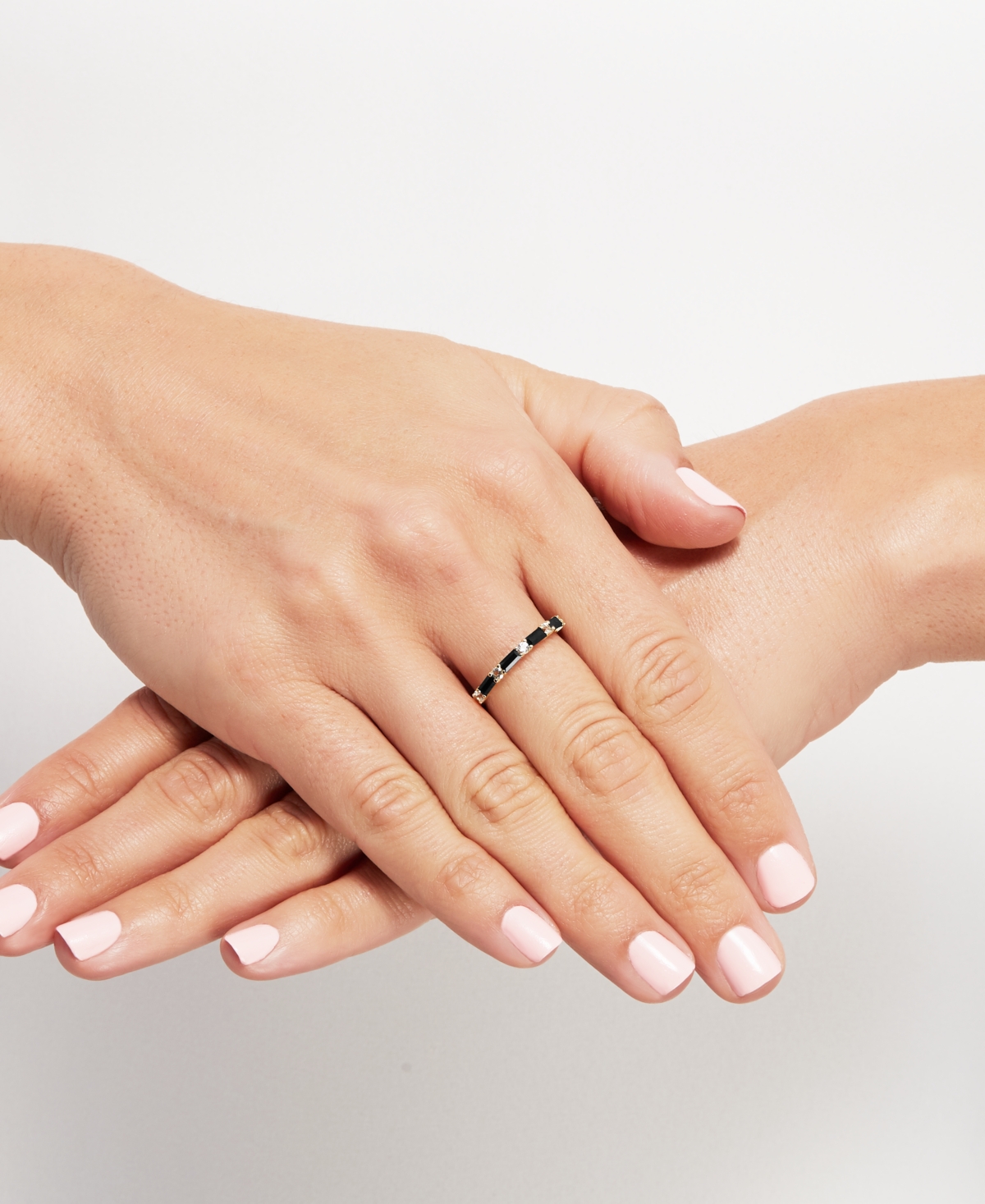 Onyx & White Topaz (1/4 ct. t.w.) Stack Ring in 14k Gold - 14K Yellow Gold