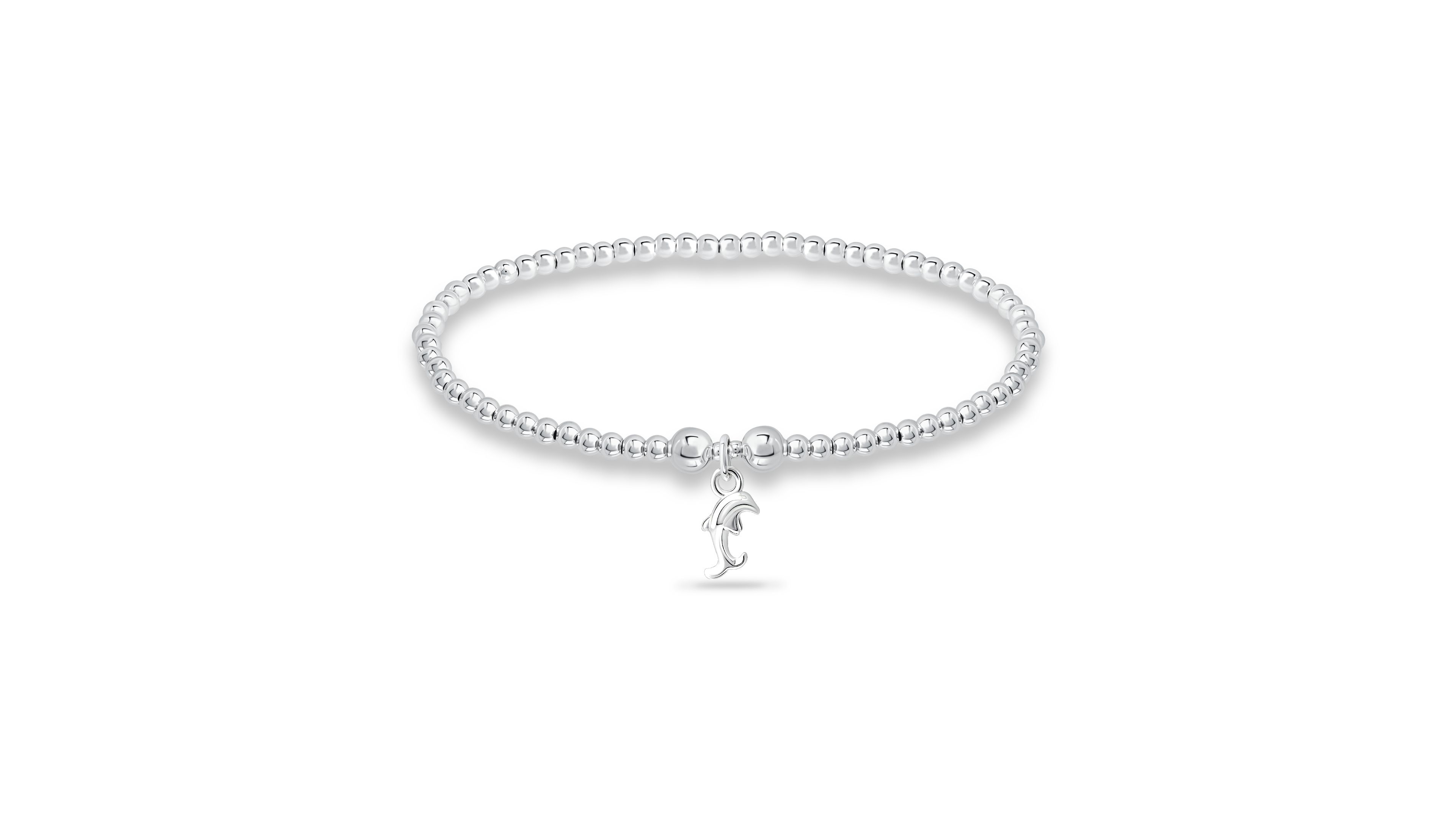 Bead Dolphin Charm Bracelet in Silver Plate