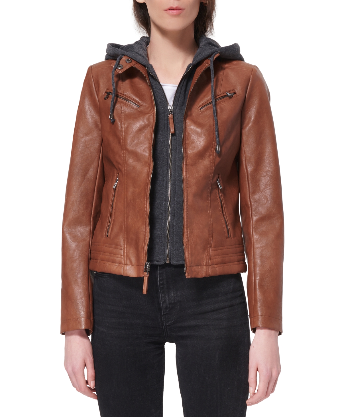 Maralyn & Me Juniors' Layered-Look Faux-Leather Coat