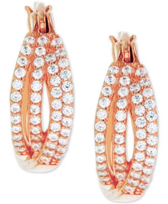 Cubic Zirconia Crossover Hoop Earrings in Sterling Silver (Also in 14k Gold Over Silver or 14k Rose Gold Over Silver)