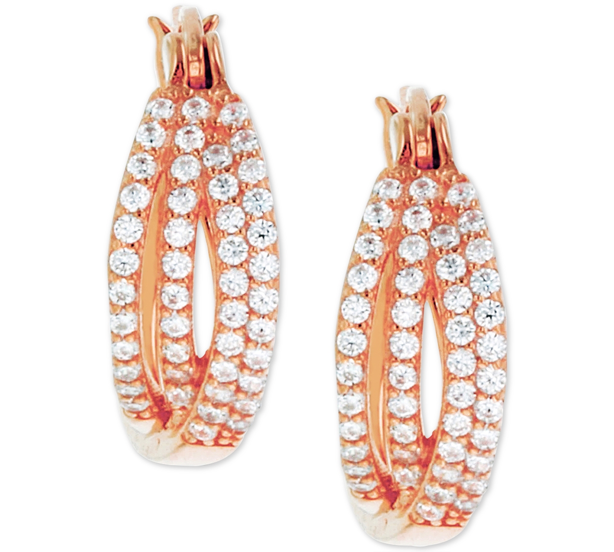 Cubic Zirconia Crossover Hoop Earrings in Sterling Silver (Also in 14k Gold Over Silver or 14k Rose Gold Over Silver)