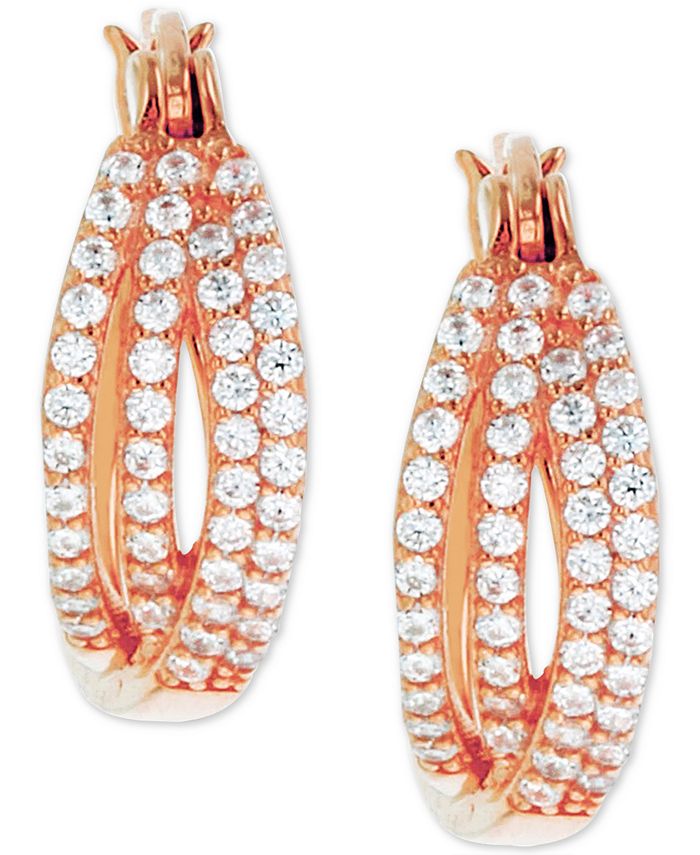Macy's - Cubic Zirconia Crossover Hoop Earrings in Sterling Silver