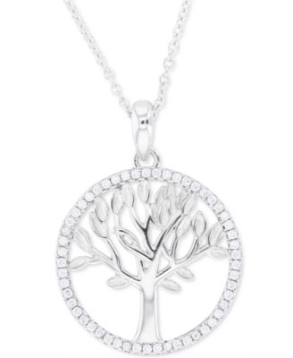 Cubic Zirconia Tree Pendant Necklace in Sterling Silver & 14k Gold-Plate, 16" + 2" extender (Also in Sterling Silver)