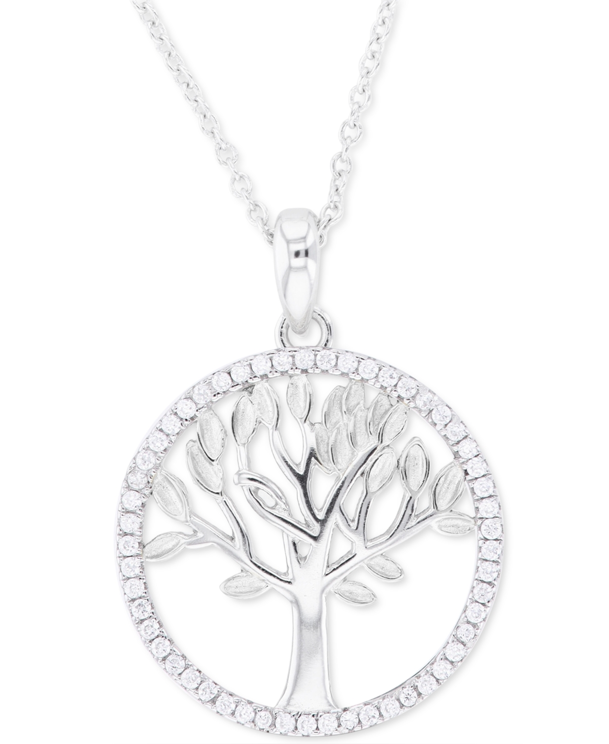 Cubic Zirconia Tree Pendant Necklace in Sterling Silver & 14k Gold-Plate, 16" + 2" extender (Also in Sterling Silver) - Sterling Silver