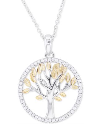 Macy's Cubic Zirconia Tree Pendant Necklace in Sterling Silver & 14k ...