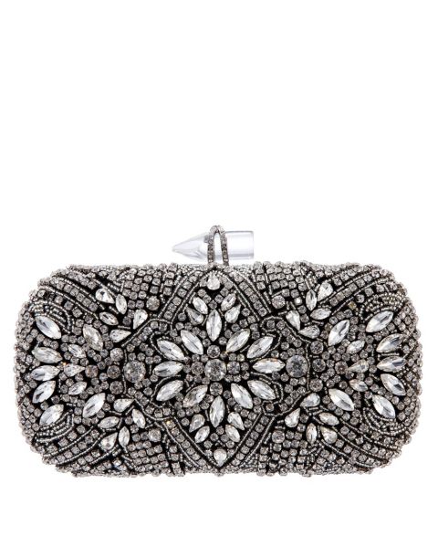 Женские клатчи Nina Crystal Embellished Minaudiere, цвет: Чёрный / Белый