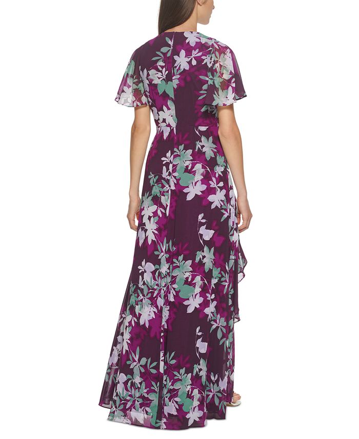 Calvin Klein Chiffon Flutter-Sleeve Gown - Macy's