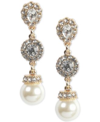 Charter Club - Gold-Tone Crystal Halo & Colored Imitation Pearl Linear Drop Earrings
