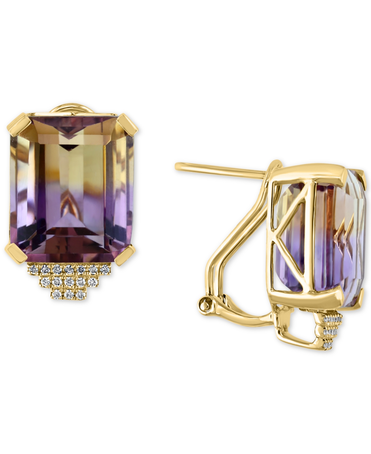 Ametrine (19-3/8 ct. t.w.) & Diamond (1/8 ct. t.w.) Stud Earrings in 14k Gold - Ametrine