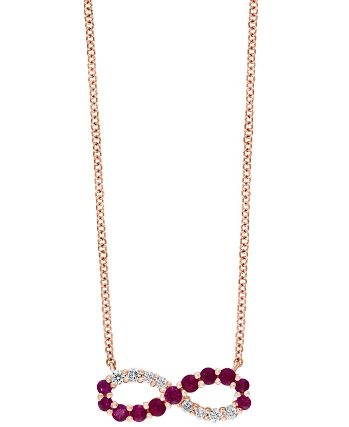 LALI Jewels - Ruby (1/3 ct. t.w.) & Diamond (1/8 ct. t.w.) Infinity 18" Pendant Necklace in 14k Rose Gold