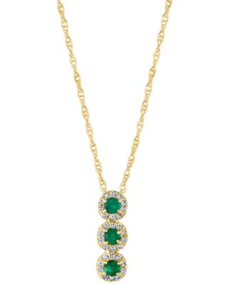 LALI Jewels - Emerald (1/6 ct. t.w.) & Diamond (1/10 ct. t.w.) Triple Halo 18" Pendant Necklace in 14k Gold