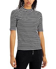 Petite Striped Mock Neck T-Shirt, Created for Macy's