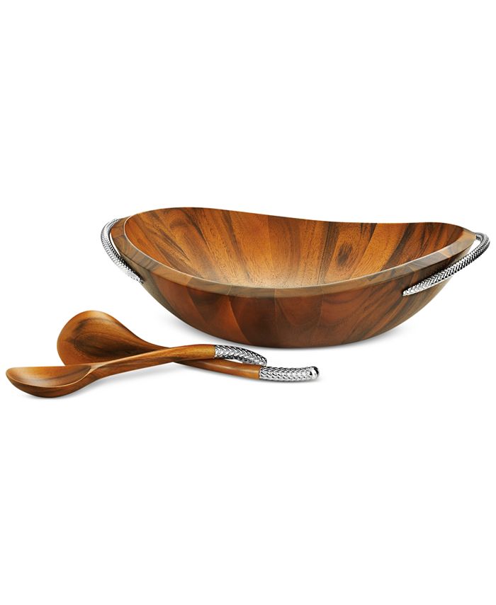 Nambé Nambe Braid 20" 3 piece Wood Salad Bowl with Servers Macy's