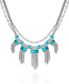 Silver-tone And Blue Ombre Stone Double Row Statement Necklace