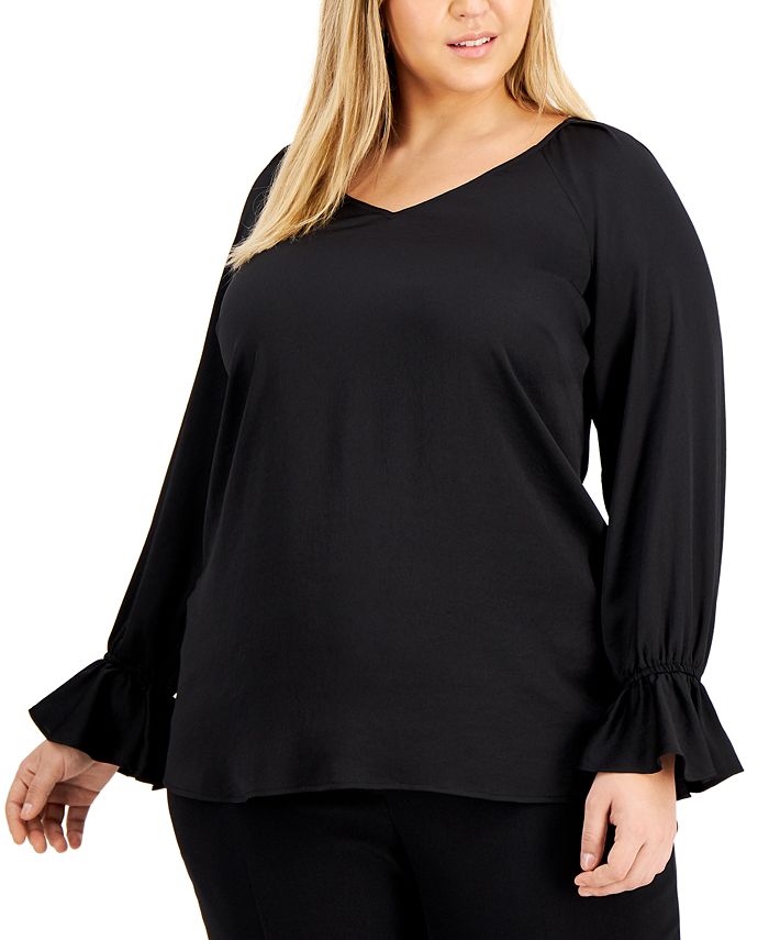 Bar III Plus Size Flared-Cuff Blouse, Created for Macy's - Macy's