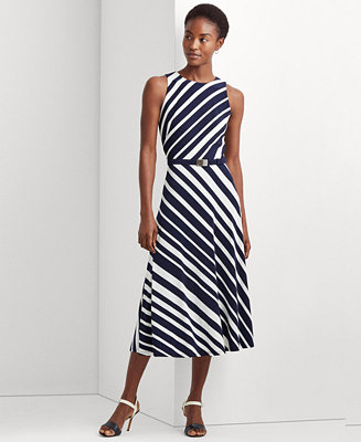 Lauren Ralph Lauren Striped Belted Jersey Dress - Macy's