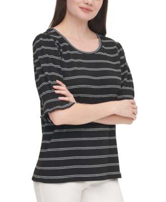 Calvin Klein - Striped Elbow-Sleeve Top