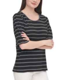 Striped Elbow-Sleeve Top