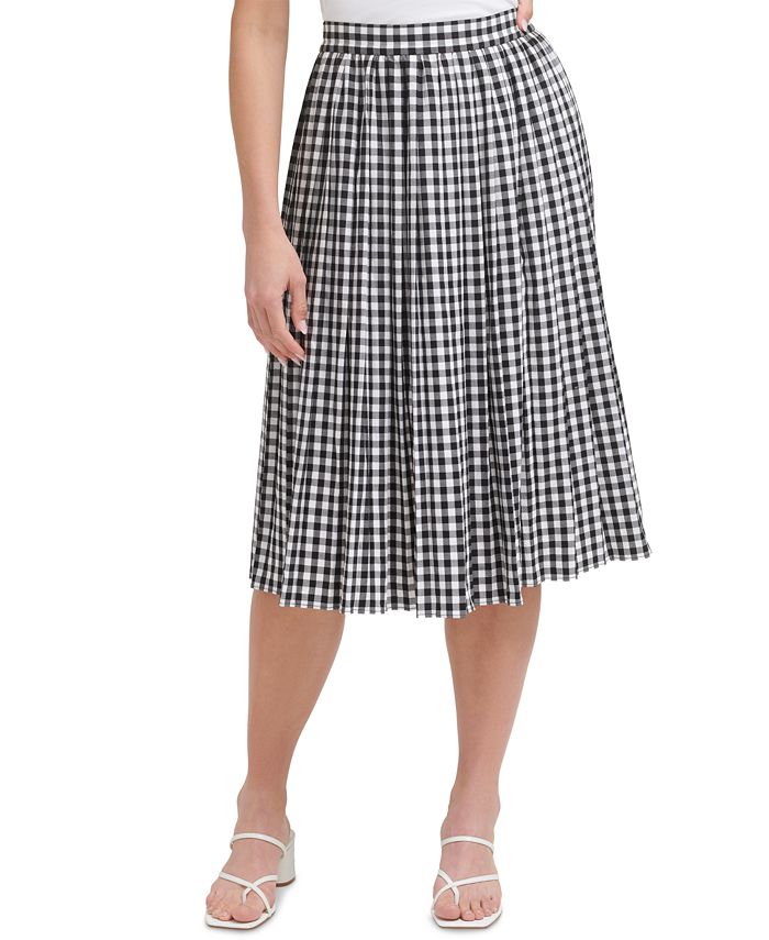 Calvin Klein Gingham Plaid A-Line Midi Skirt - Macy's