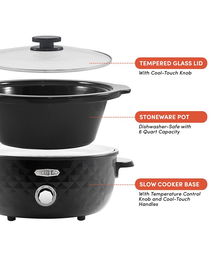 Elite Gourmet 6Qt Diamond Slow Cooker with Glass Lid, Adjustable