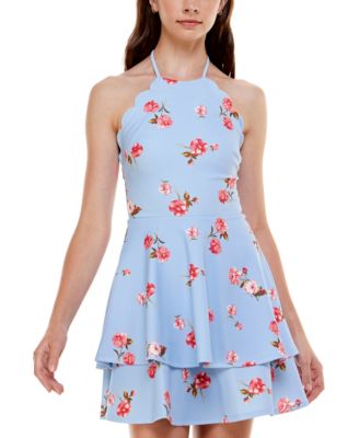 B Darlin Juniors' Floral-Print Scalloped Fit & Flare Dress - Macy's