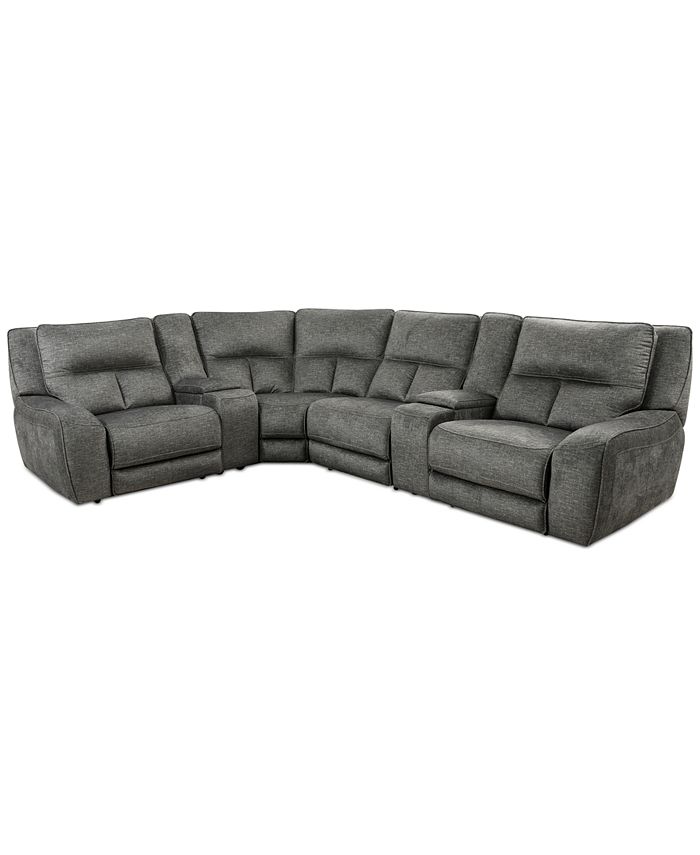 Furniture - Terrine 6-Pc. Fabric Sectional with 2 Power Motion Recliners and 2 USB Consoles