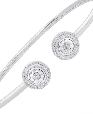Diamond Halo Cuff Bangle Bracelet (1/4 ct. t.w.) in Sterling Silver, Created for Macy's