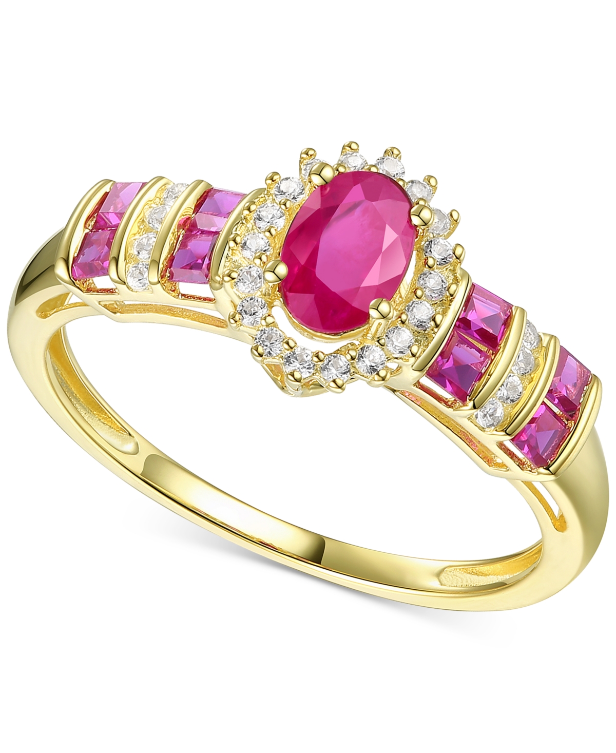 Sapphire (1 ct. t.w.) & Diamond (1/8 ct. t.w.) Ring (Also in Emerald & Ruby) in 14k Gold - Ruby with 14k Yellow Gold