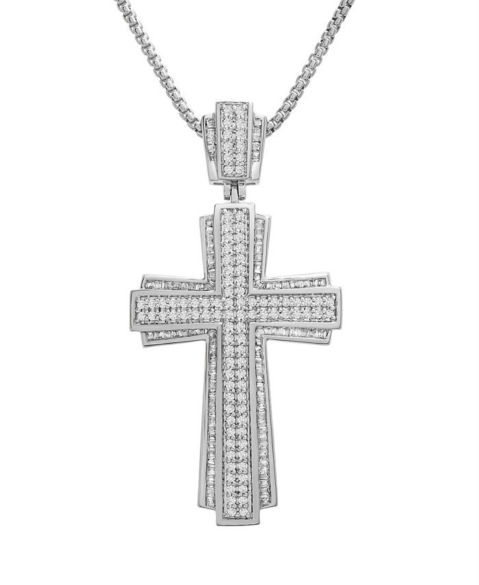 Macy's Men's Cross 22" Pendant Necklace (1 ct. t.w.) in 14k GoldPlated