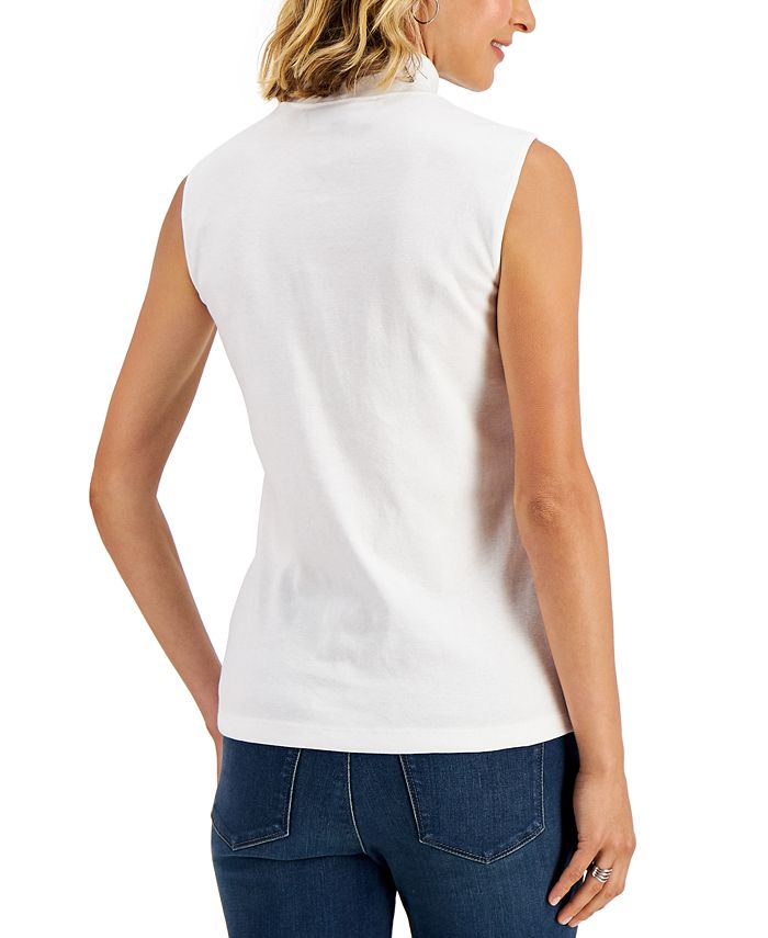 Karen Scott Womens Mock Neck Sleeveless Top Black Size Small