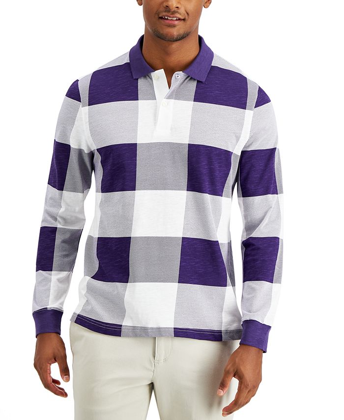 Club Room Men s Gingham Check Long Sleeve Polo Shirt Created for