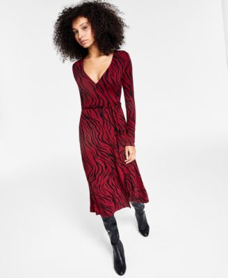 Bar III - Tiger-Print Wrap Midi Dress