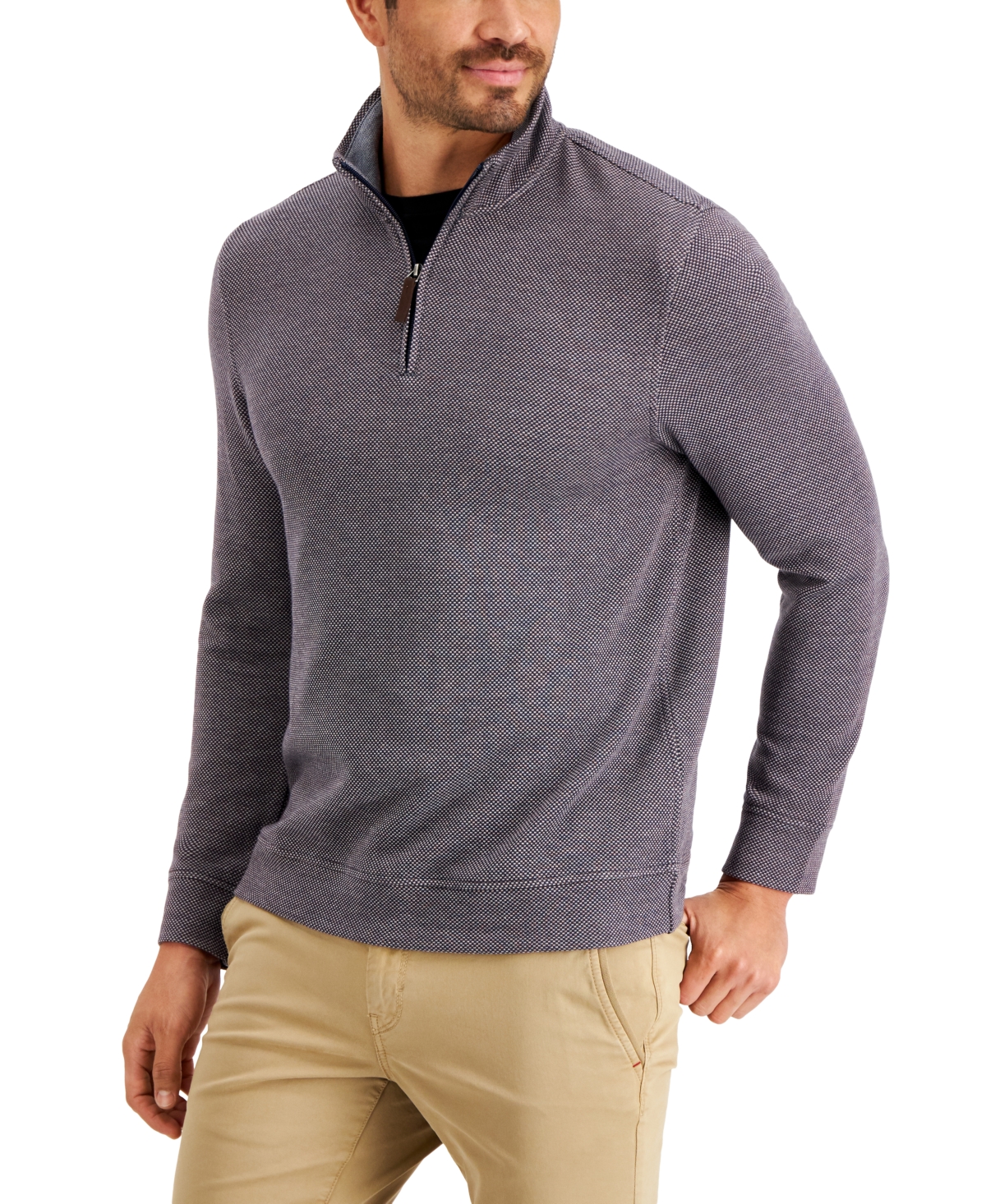 Men's Birdseye Quarter-Zip Pullover, Created for Macy's - Navy Blue