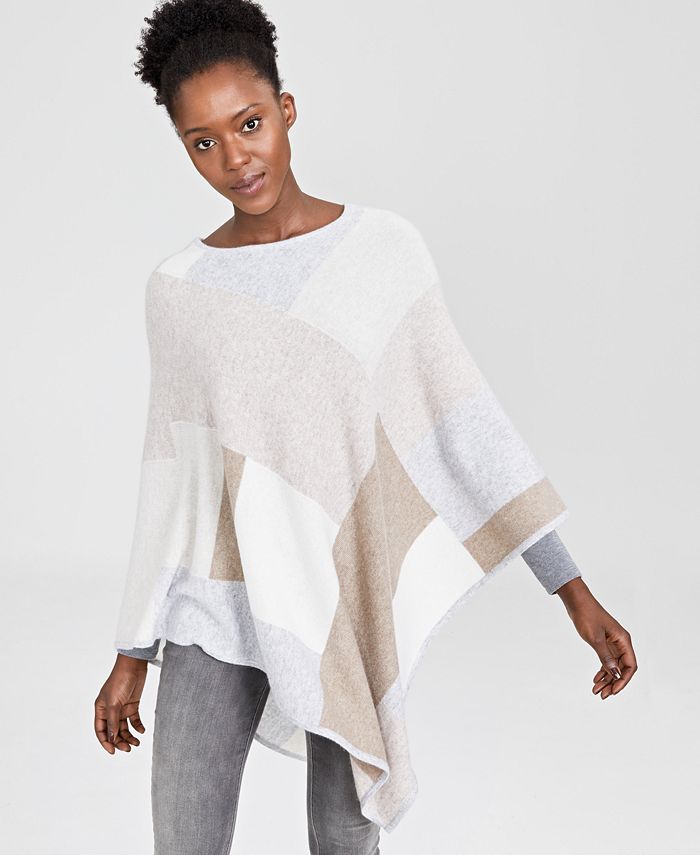 Charter Club Colorblock Cashmere Poncho, Created for Macy's & Reviews ...