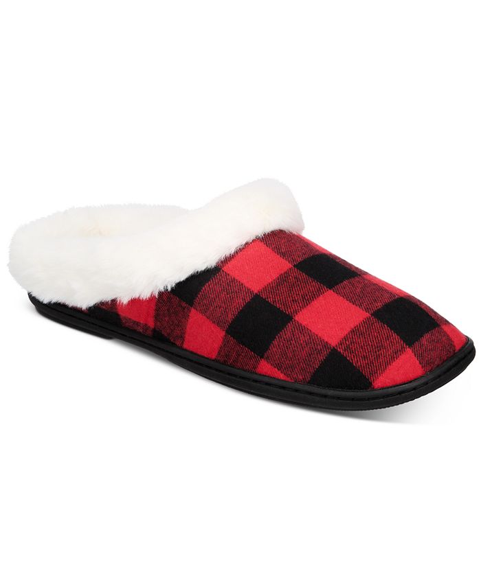 Women's Faux-Fur-Trim Hoodback Boxed Slippers, Created for Macy's