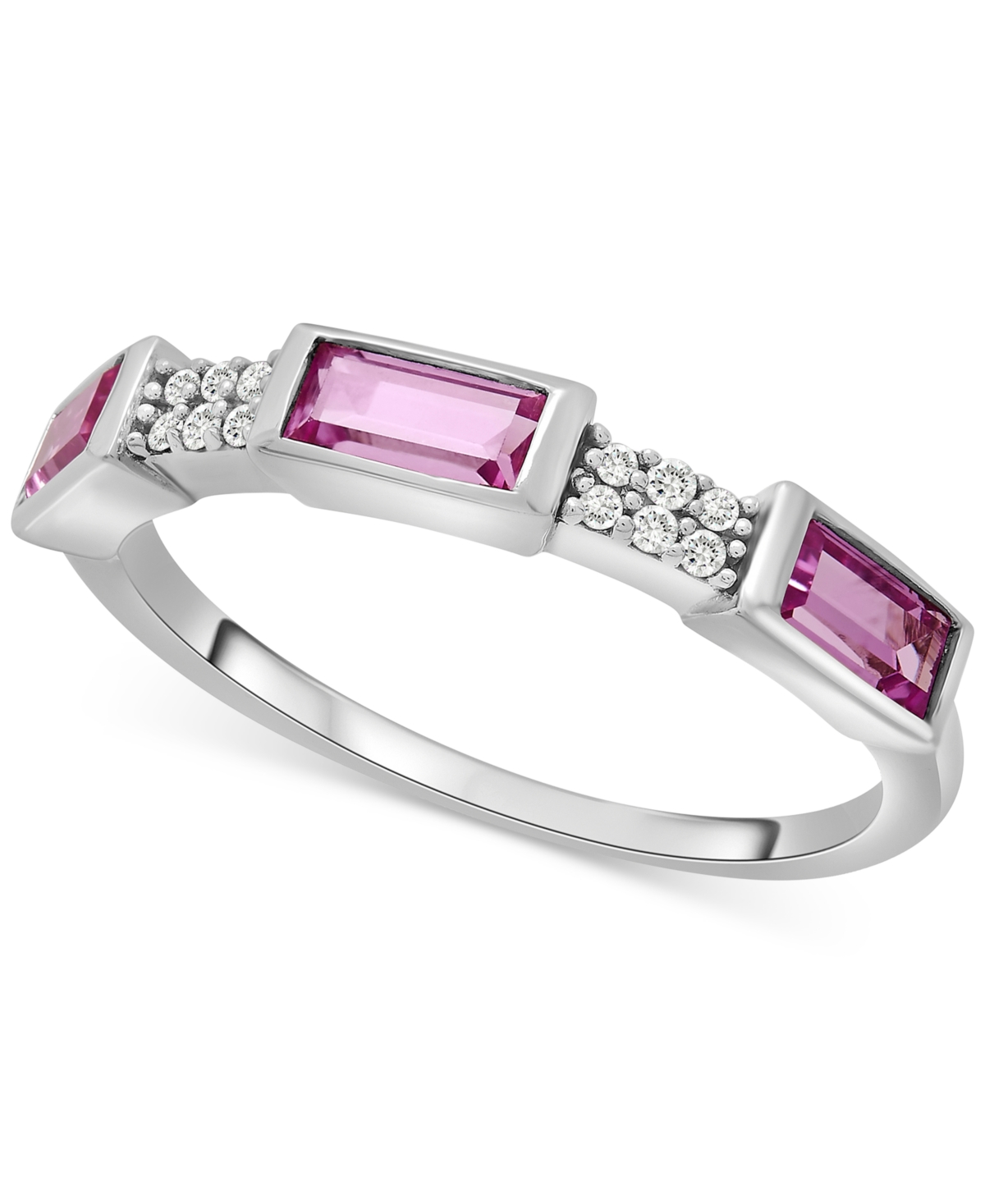 Lab-Grown Blue Sapphire (7/8 ct. t.w.) & Diamond (1/20 ct. t.w.) Ring in Sterling Silver (Also in Lab-Grown& Blue Topaz) - Pink Sapphir