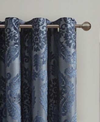 Amelia Knitted Jacquard Paisley Total Blackout Grommet Top Curtain Panel, Single Curtain with Privacy Lining for Bedroom and Living Room, Width 50 length 108 inches, Navy Window Panel
