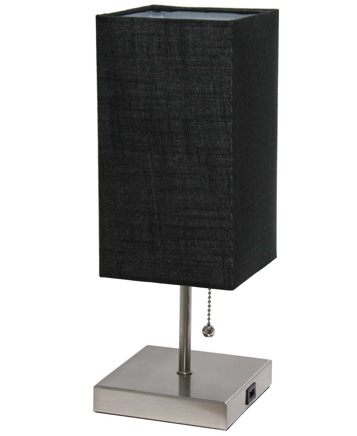 Simple Designs Petite Stick Lamp With Usb Charging Port And Shade In Black Shade,brushed Nickel Base