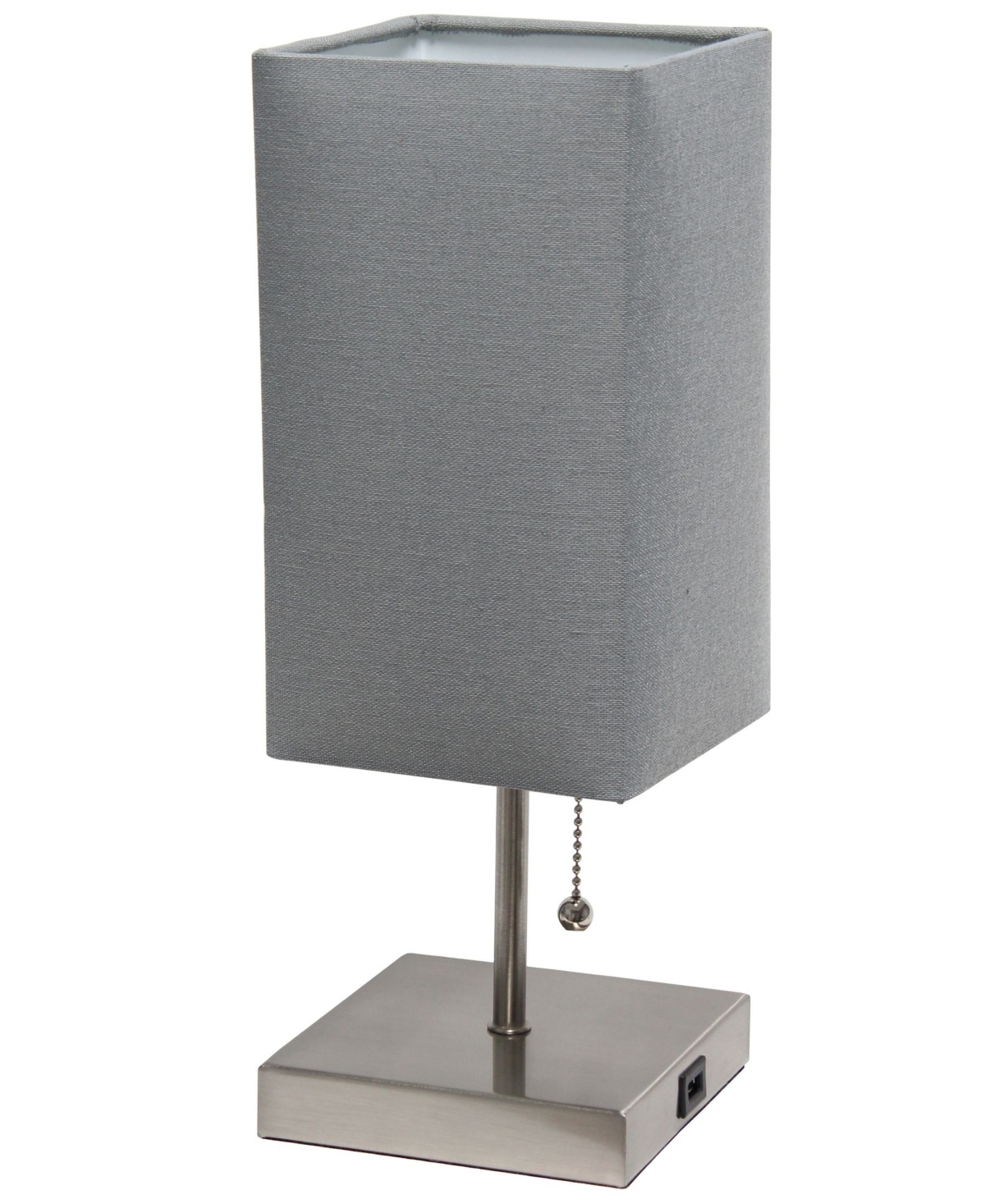 Simple Designs Petite Stick Lamp With Usb Charging Port And Shade In Gray Shade,brushed Nickel Base