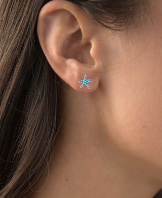 Lab-Created Blue Opal Starfish Stud Earrings in Sterling Silver