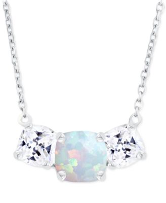 Lab-Grown Opal (1/4 ct. t.w.) & Lab-Grown White Sapphire (1 ct. t.w.)  Triple Stone 18" Pendant Necklace