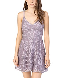Juniors' Shimmer Embroidered Fit & Flare Dress