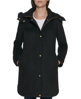 Cole Haan Women's Faux-Fur-Trim Hooded Walker Coat, Created for Macy's ...