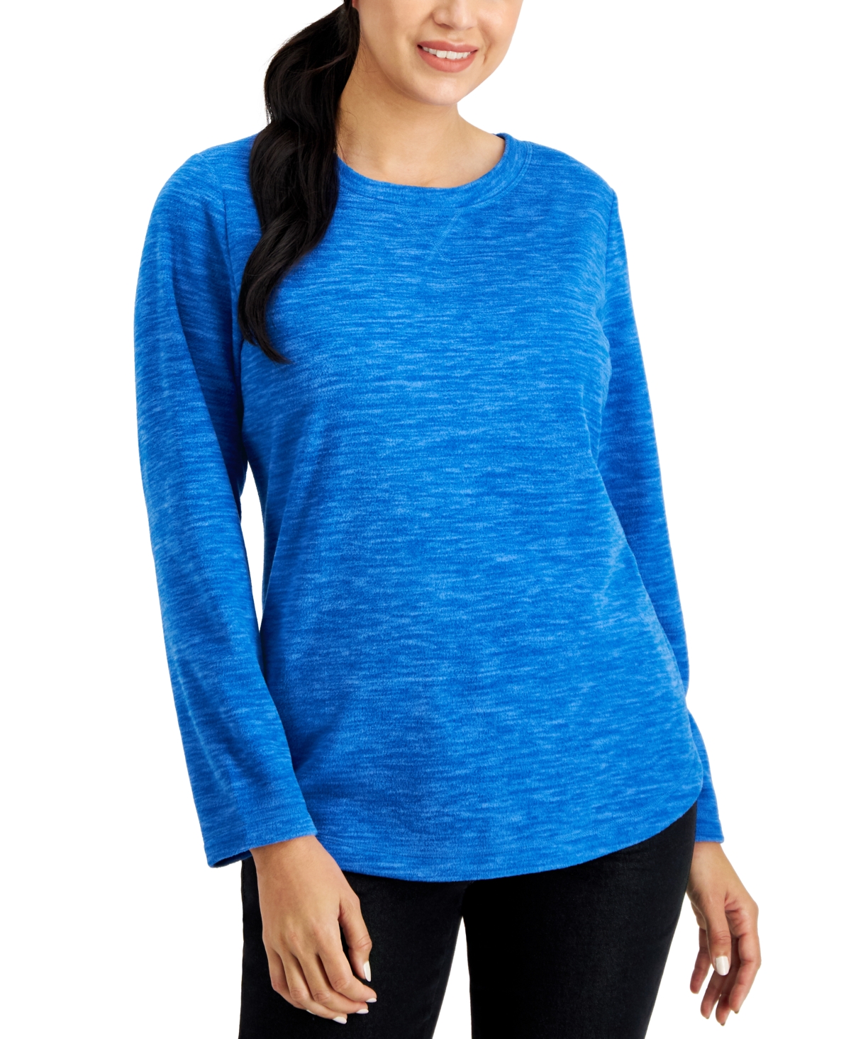 KAREN SCOTT PLUS SIZE SPACE-DYED MICROFLEECE TOP, CREATED FOR MACY'S