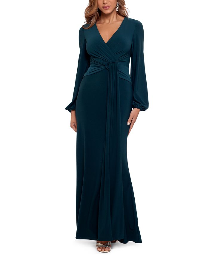 betsy and adam ruffled v neck gown
