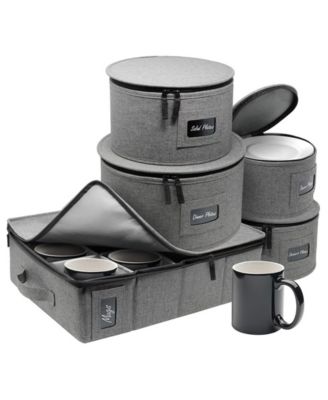 5-Piece Stackable Plate Carrier Set for Dinnerware, Plate Organization and Storage with Felt Plate Protector