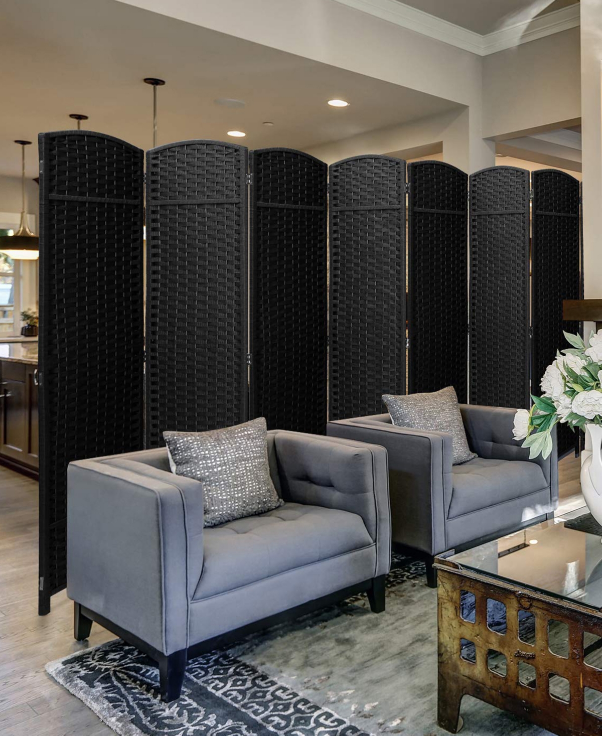 Sorbus 8 Panel Room Divider Panel, 6 ft. Tall Extra Wide Double Hinged Panels - Folding Privacy Screens Chocolate