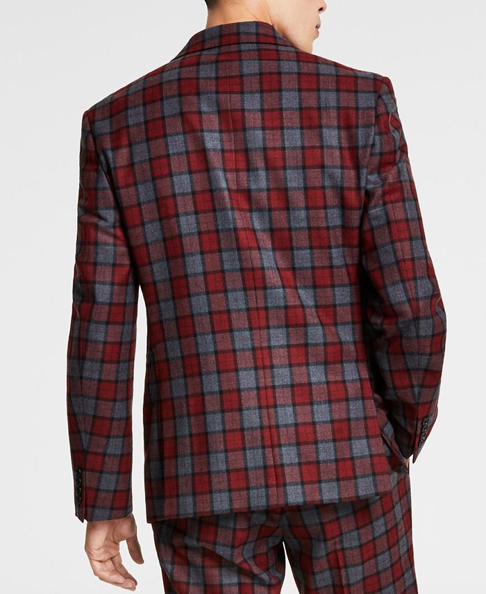 Bar III Men's Slim-Fit Red/Gray Plaid Suit Jacket, Created for Macy's ...